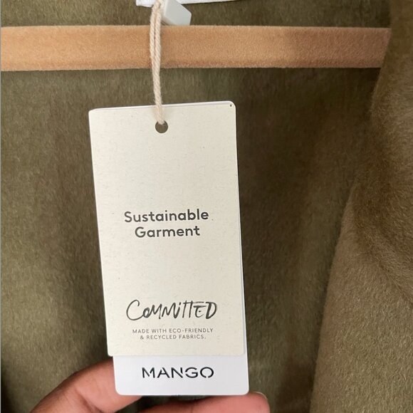NWT Mango Olive Wool Long Coat with Belt – Size XL - Picture 5 of 9